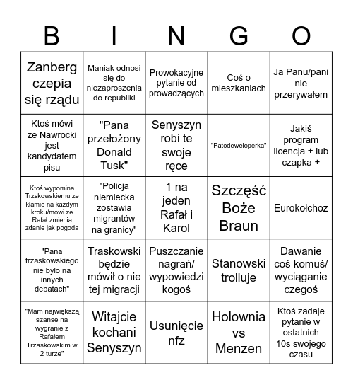 Debata Bingo Card