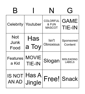 JUNK FOOD ADS Bingo Card