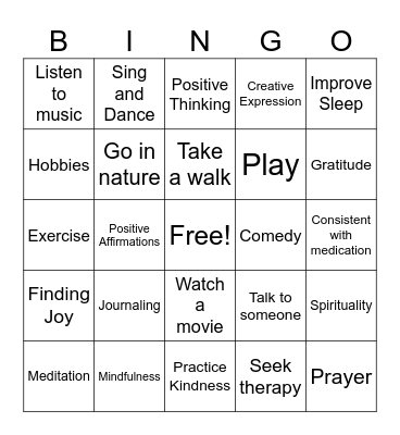 Intensive Relapse Prevention Bingo Card