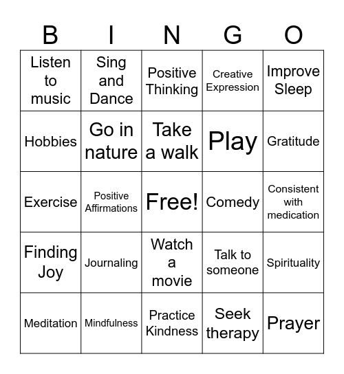 Intensive Relapse Prevention Bingo Card
