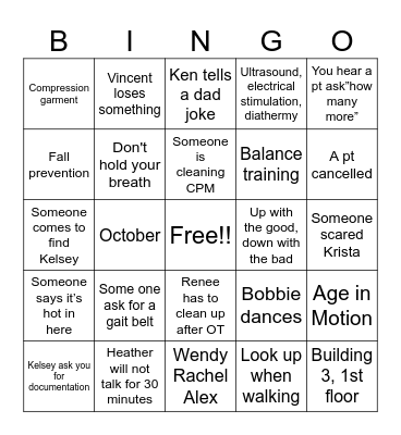 Physical Therapy Bingo Card