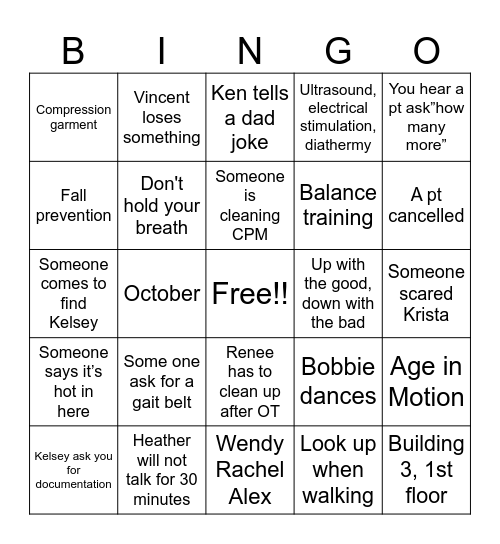 Physical Therapy Bingo Card
