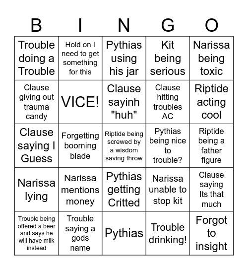 Character bingo Card