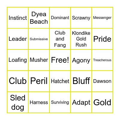 Call of the Wild Vocab Bingo Card