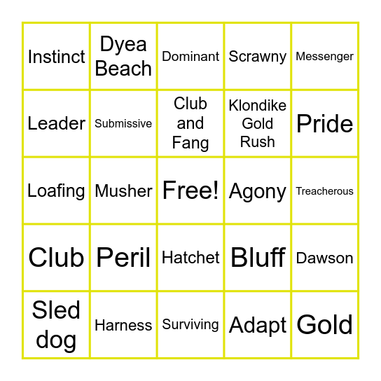 Call of the Wild Vocab Bingo Card