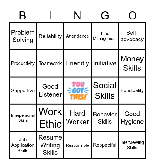 Job Skills BINGO Card