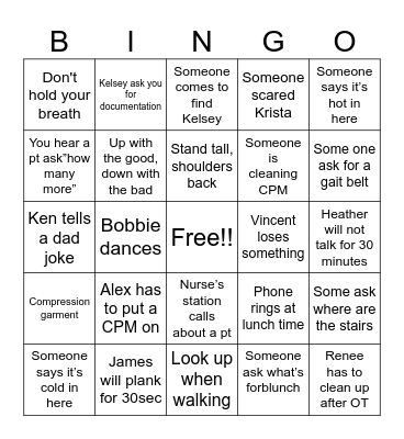 Physical Therapy Bingo Card
