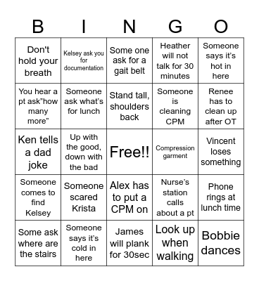 Physical Therapy Bingo Card