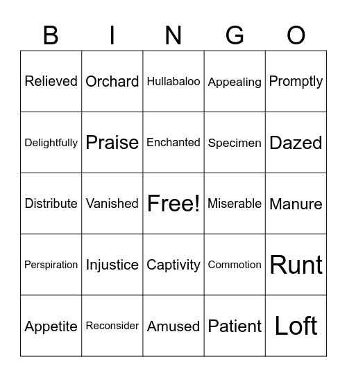 Charlotte's Web Bingo Card