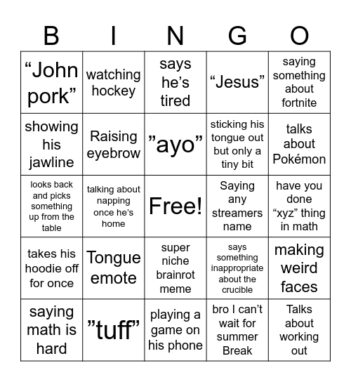 Mr.Jayden Bingo Card