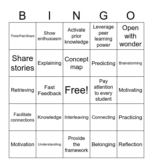 Small Teaching Bingo Card