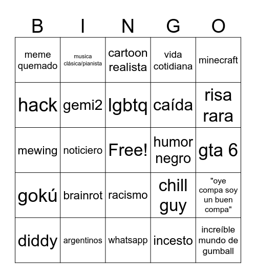 shitpost comp bingo Card