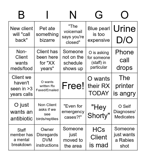 Apple Valley Receptionist Bingo Card