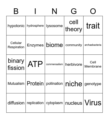 Biology EOC Review Bingo Card