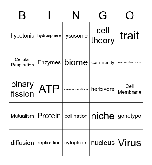 Biology EOC Review Bingo Card