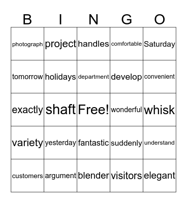 Warm-up Bingo Card