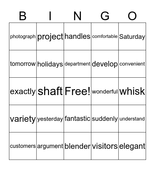 Warm-up Bingo Card