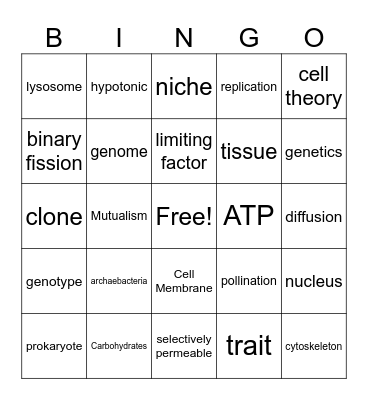 Biology EOC Review Bingo Card