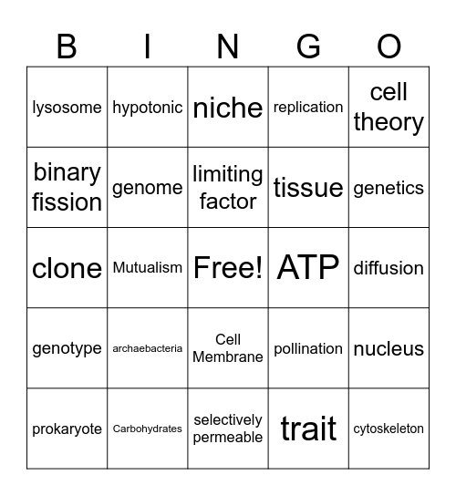 Biology EOC Review Bingo Card