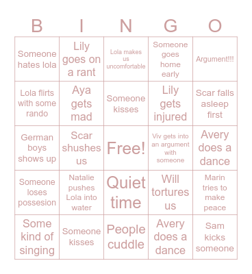 SLEEPOVER BINGO Card