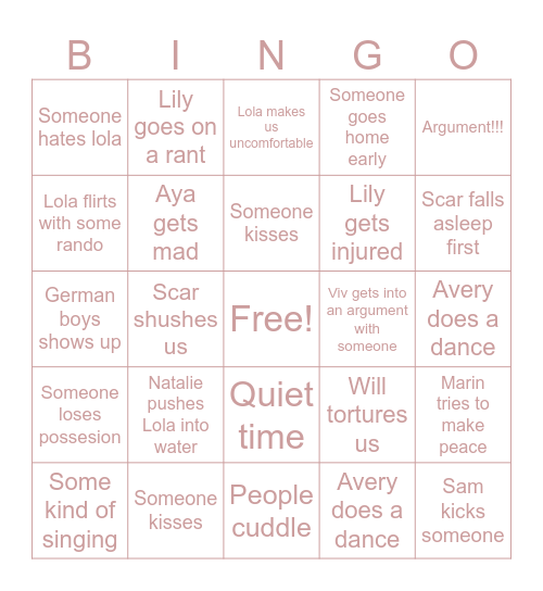 SLEEPOVER BINGO Card