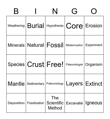 Earth Science Bingo Card