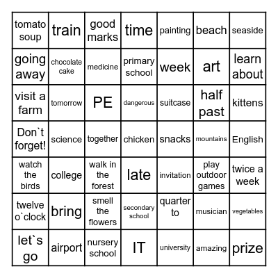 Check your vocabulary Bingo Card