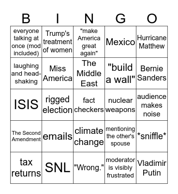 Debate Bingo Card