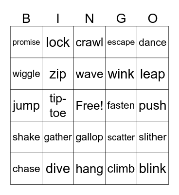 Action Verbs Bingo Card