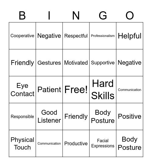 Interpersonal & Communication Skills Bingo Card