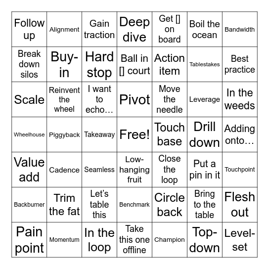 CORPORATE BINGO Card