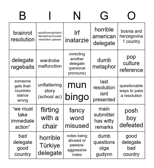 MUN Bingo Card