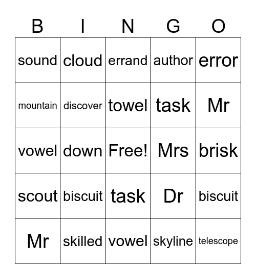 List #5 Bingo Card