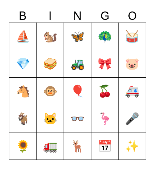 EMOJI Bingo Card