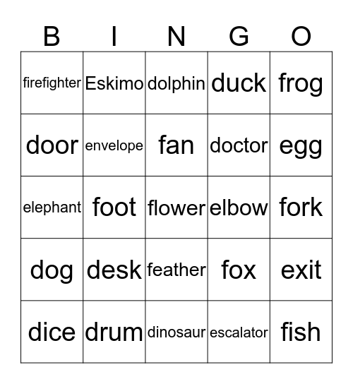 Final Phonics 1 D-F Bingo Card