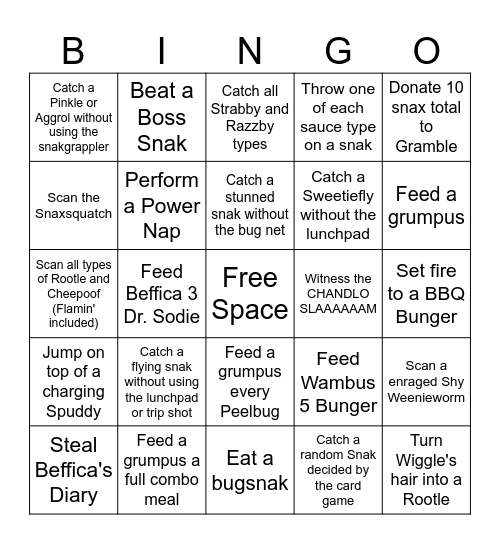 Bugsnax Bingo Card