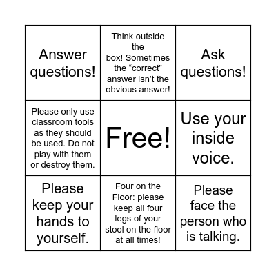 Science Bingo Card