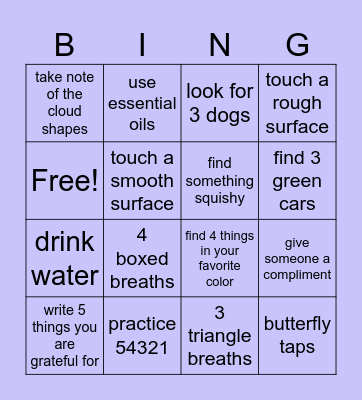 Mindfulness Bingo Card