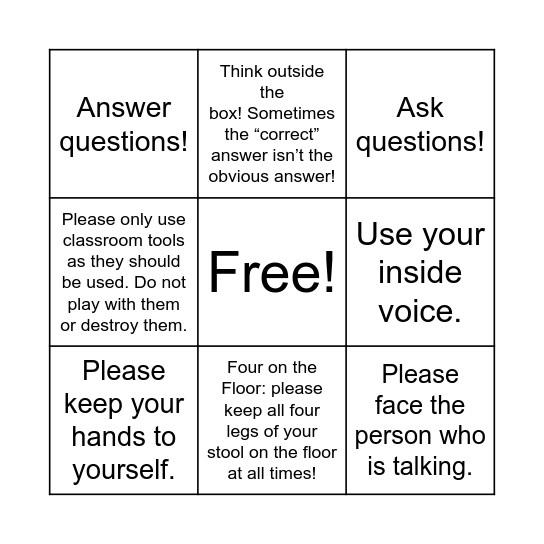 Science Rules Bingo Card