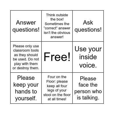 Science Rules Bingo Card