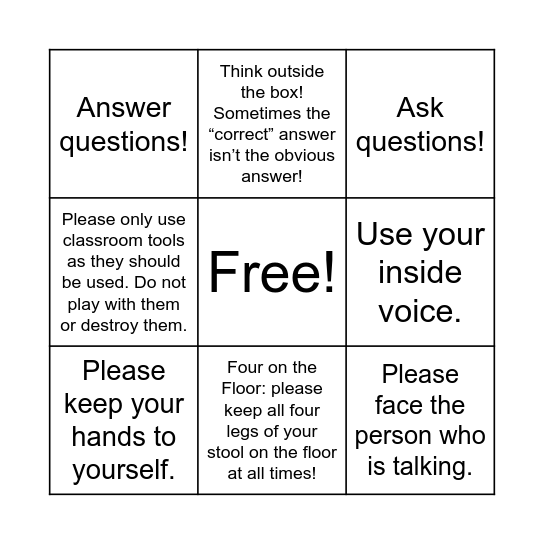 Science Rules Bingo Card