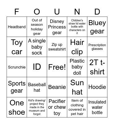 Lost Items Bingo Card