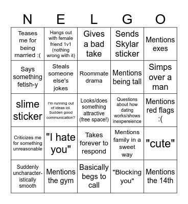 NELGO (like Nelson but its Bingo) Bingo Card