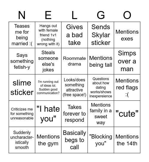 NELGO (like Nelson but its Bingo) Bingo Card