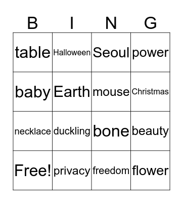 Nouns Bingo! Bingo Card