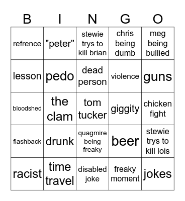 family guy Bingo Card