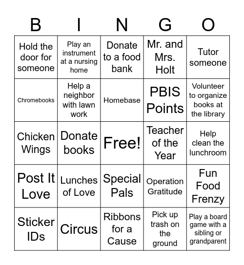 Titans Care Bingo Card