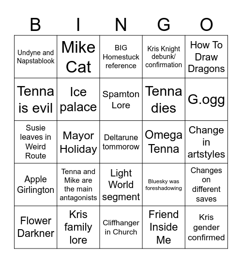 DELTARUNE CHAPTER 3 Bingo Card