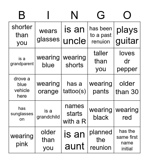 Get To Know Family Bingo Card