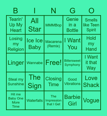 1990's Bingo Card